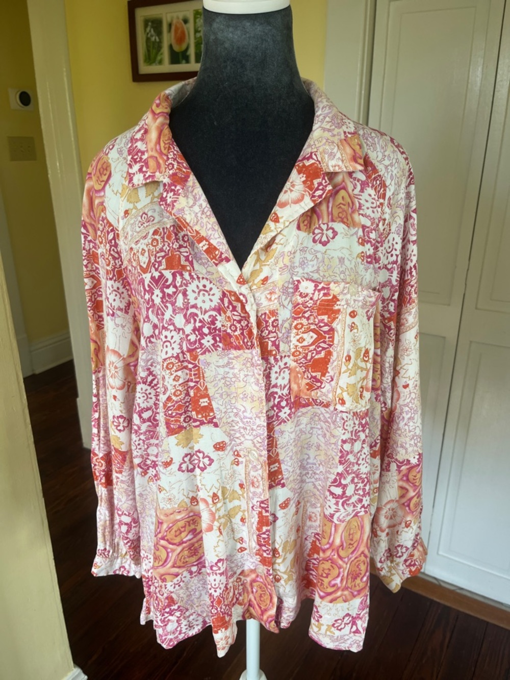 Christian Siriano Pink & Orange Patchwork Button-Down Shirt